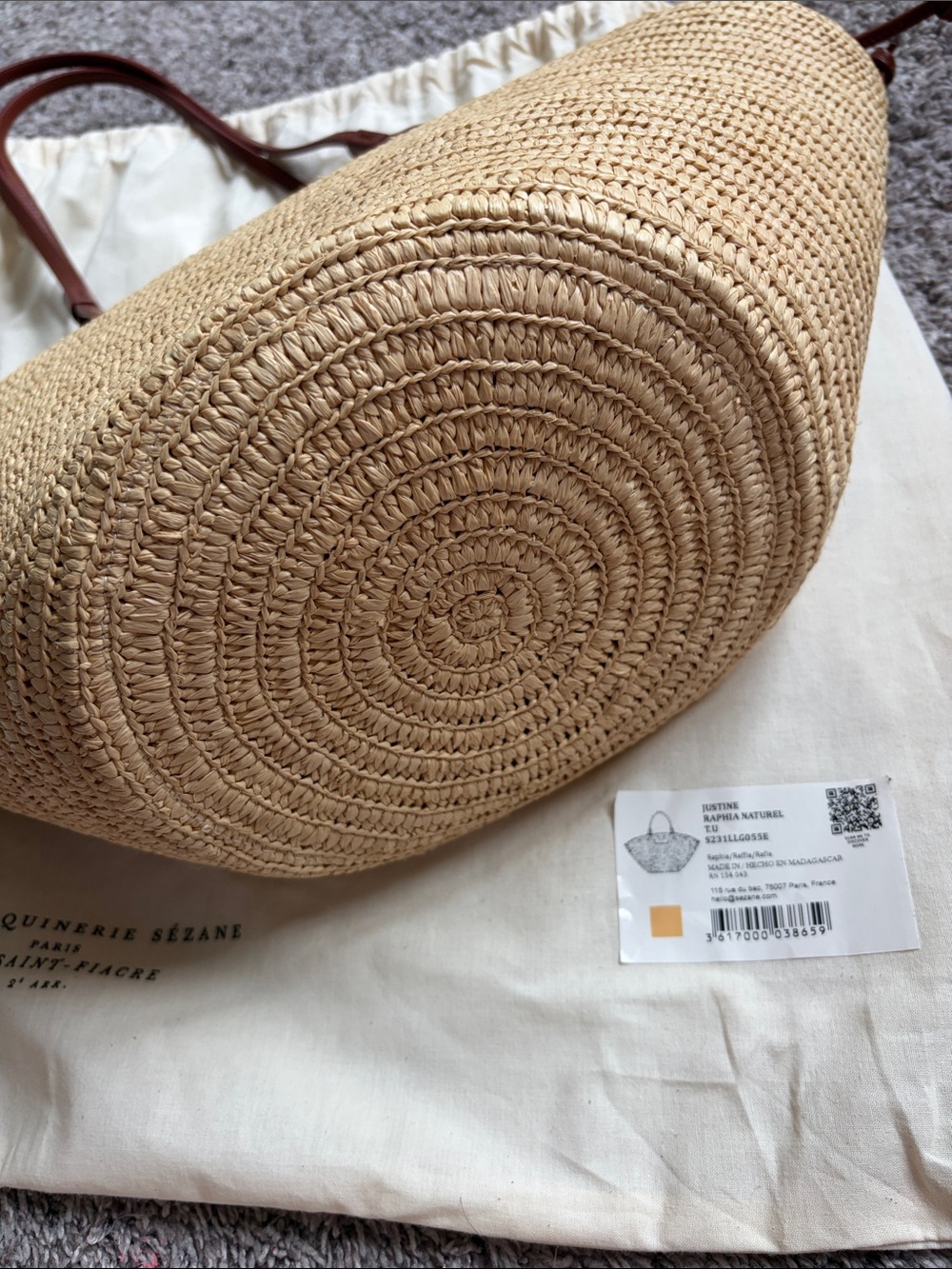 Woven Justine Raffia Straw Tote Bag with Brown Leather Trim - Picture 4 of 7